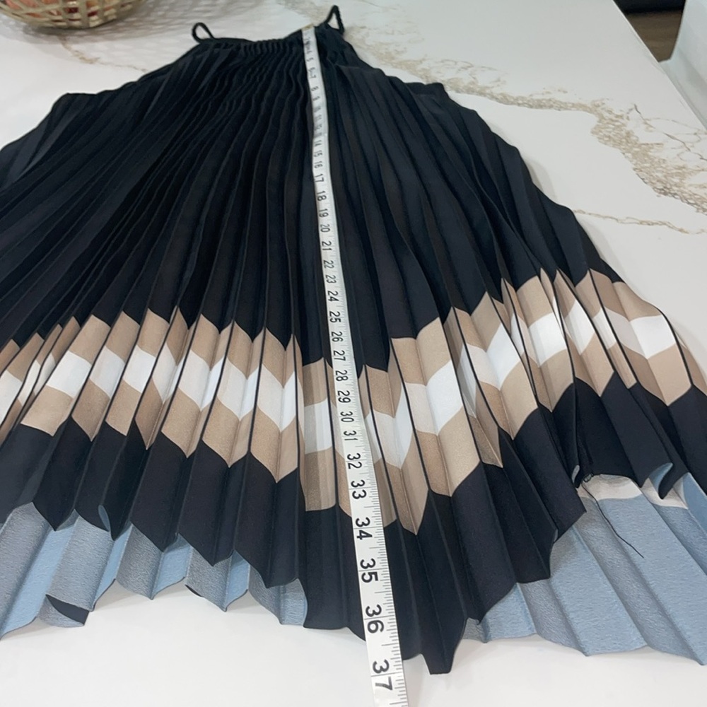 Ramy Brook Black Pleated Mini Dress with Neutral Chevron Hem - Picture 6 of 8